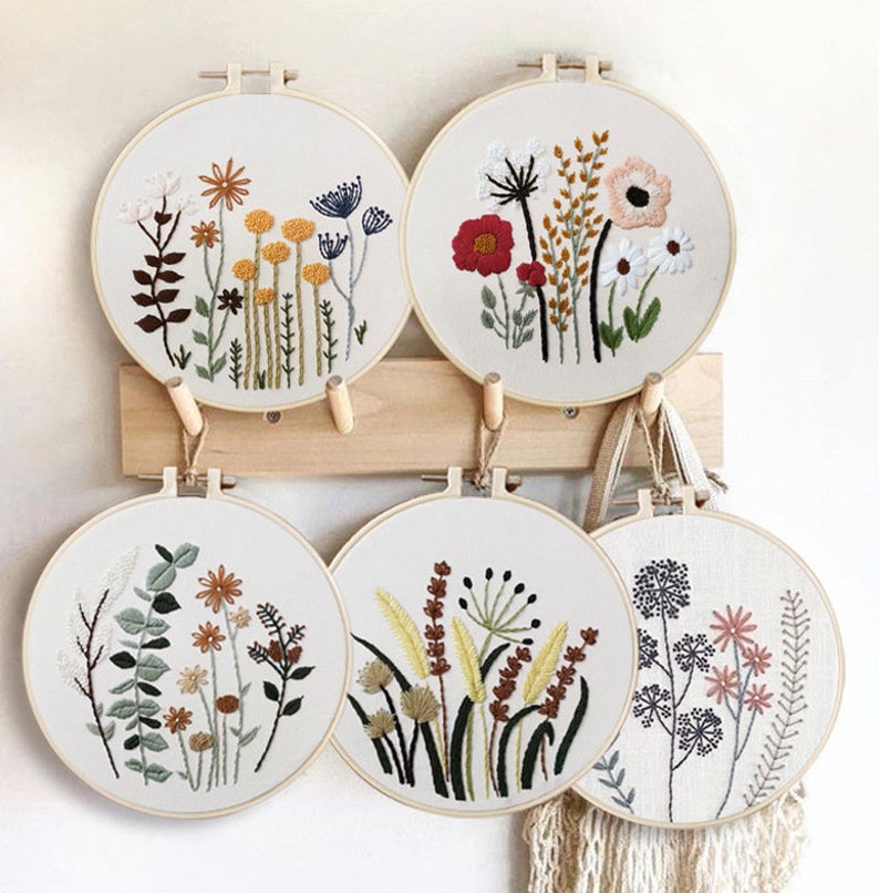 Premium Embroidery Kit Embroidery Modern needlework set Floral embroidery  complete kit