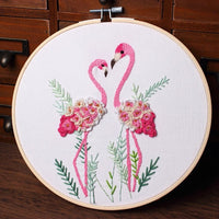 Embroidery Kit For Beginner| Modern Embroidery Kit with Pattern| Flamingo Embroidery Full Kit with Needlepoint Hoop| DIY Craft Kit