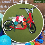 Embroidery Kit For Beginner With Trailer Bicycle Pattern