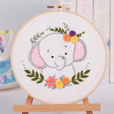 Embroidery Kit For Beginner| Modern Embroidery Kit with Pattern| Animal | Elephant Embroidery Full Kit with Needlepoint Hoop| DIY Craft Kit
