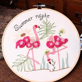 Embroidery Kit For Beginner| Modern Embroidery Kit with Pattern| Flamingo Embroidery Full Kit with Needlepoint Hoop| DIY Craft Kit