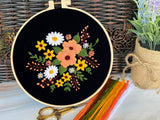 Embroidery Kit For Intermediate Level | Modern Embroidery Kit with Pattern| Flowers Embroidery Full Kit with Needlepoint Hoop| DIY Craft Kit