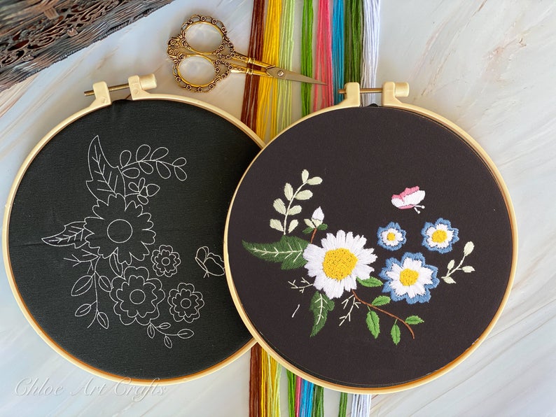 Floral Embroidery Kit 6” Hoop Crafter's Closet ArtSkills I Cant