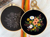 Embroidery Kit For Intermediate Level | Modern Embroidery Kit with Pattern| Flowers Embroidery Full Kit with Needlepoint Hoop| DIY Craft Kit