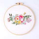 Embroidery Kit For Beginner | Modern Embroidery Kit with Pattern | Flowers Embroidery Full Kit with Needlepoint Hoop| DIY Craft Kit LOVE