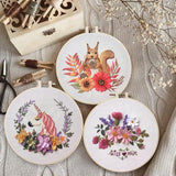 Embroidery Kit For Beginner| Modern Embroidery Kit with Pattern| Flowers Embroidery Full Kit with Needlepoint Hoop| DIY Craft Kit| Squirrel