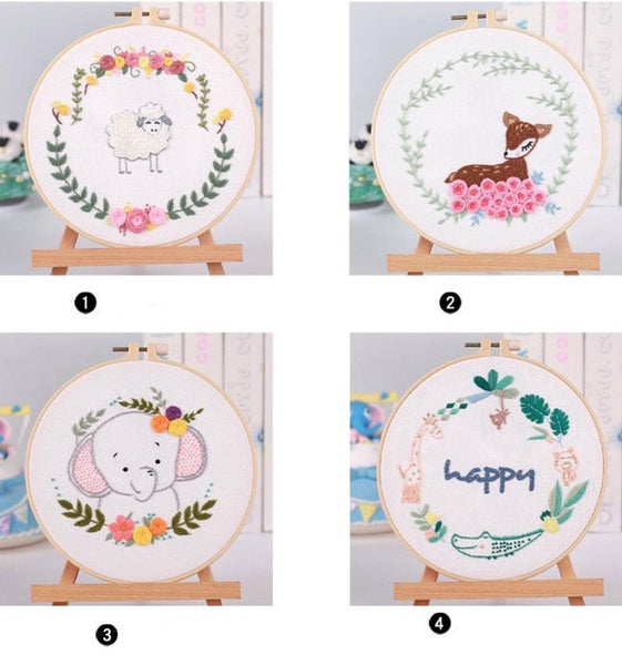  Ebherys Level1 Hand Embroidery kit for Beginners Starters,not  Cross Stitch, 2 Cute Patterns 2 Hoops Needlepoint kit, DIY Work  Instructions (Sea Horse and Elephant)