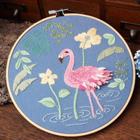 Embroidery Kit For Beginner| Modern Embroidery Kit with Pattern| Flamingo Embroidery Full Kit with Needlepoint Hoop| DIY Craft Kit