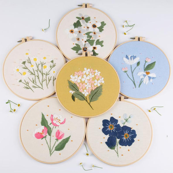 Embroidery Kit For Beginner | Modern Embroidery Kit with Pattern | Flowers Embroidery Full Kit with Needlepoint Hoop| DIY Craft Kit Flowers