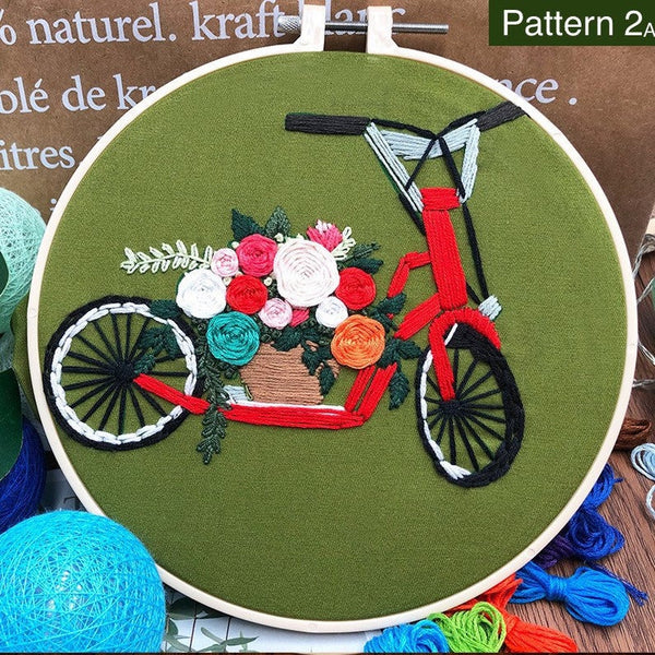 Embroidery Kit For Beginner With Trailer Bicycle Pattern – Chloe Art Crafts