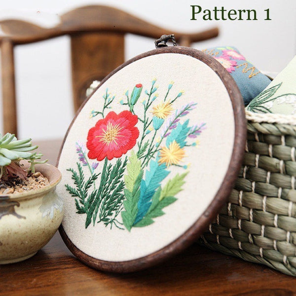1set Full Range Embroidery Starter Kit 35cm Diy Stamped Floral
