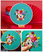 Pet Embroidery Full Kit with Needlepoint Hoop