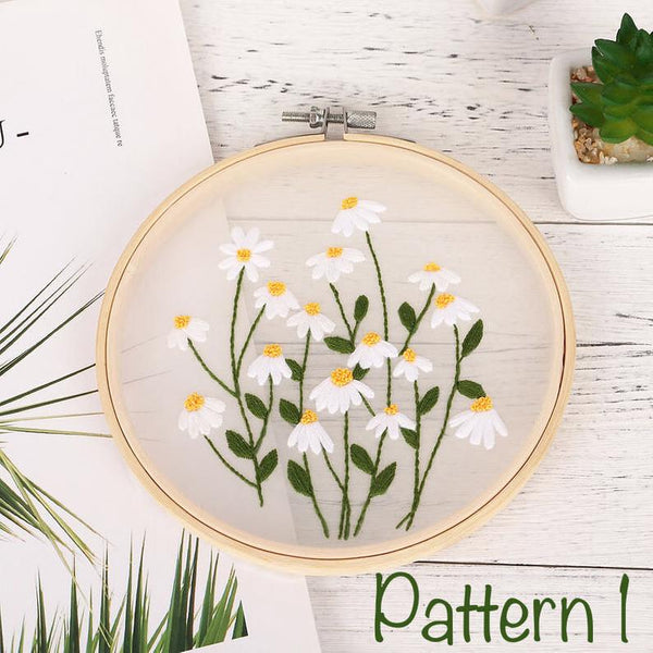 Transparent Embroidery Kit For Beginner | Modern Embroidery Kit with Pattern Flowers Embroidery Full Kit with Needlepoint Hoop DIY Craft Kit