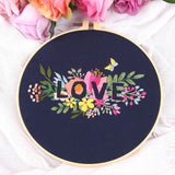 Embroidery Kit For Beginner | Modern Embroidery Kit with Pattern | Flowers Embroidery Full Kit with Needlepoint Hoop| DIY Craft Kit LOVE
