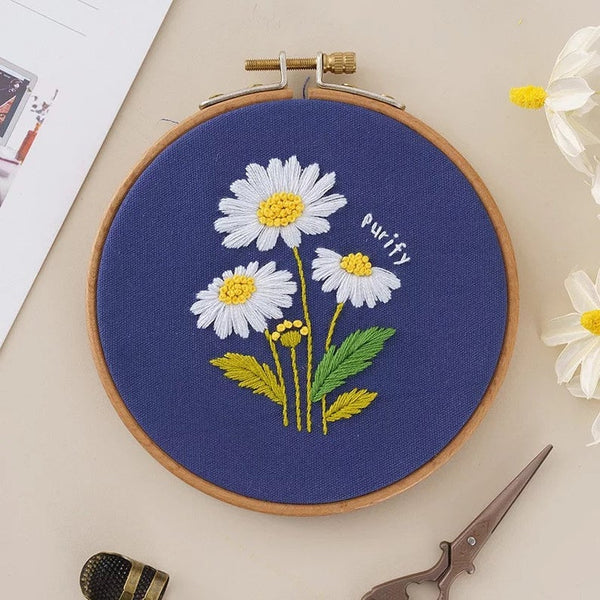 Flowers Pattern Embroidery Kit For Beginners Hand Embroidery