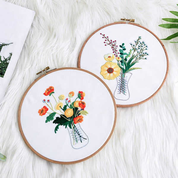 Vase Flowers Embroidery Kit Beginner modern Flower Plant Hand